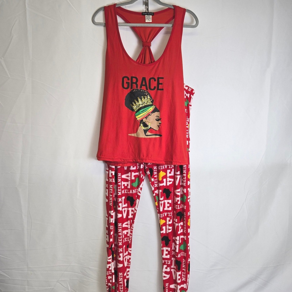 Simply Fabulous Grace Love Melanin Pajama Set, Sleepwear Pants and Tank, Red, 2x